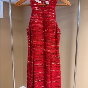 Scala Red Sequin Halter Neck Dress